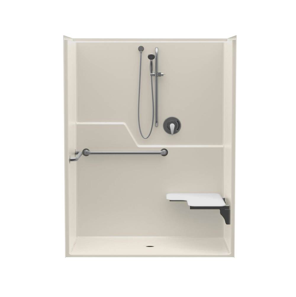 Aquatic 16036BFLP 57 x 31 AcrylX Alcove Center Drain One-Piece Shower in Biscuit