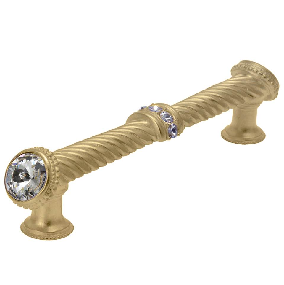Carpe Diem Hardware Cache 5'' O.C. Large Pull With End and Center 7 Rivoli Swarovski Clear Crystals In Soft Gold.