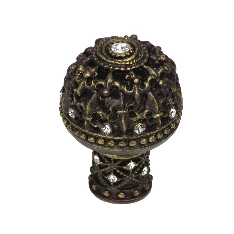 Carpe Diem Hardware Versailles Large Round Knob Fleur De Lys Open Basket Decorative Column Foot w/ Swarovski Crystals