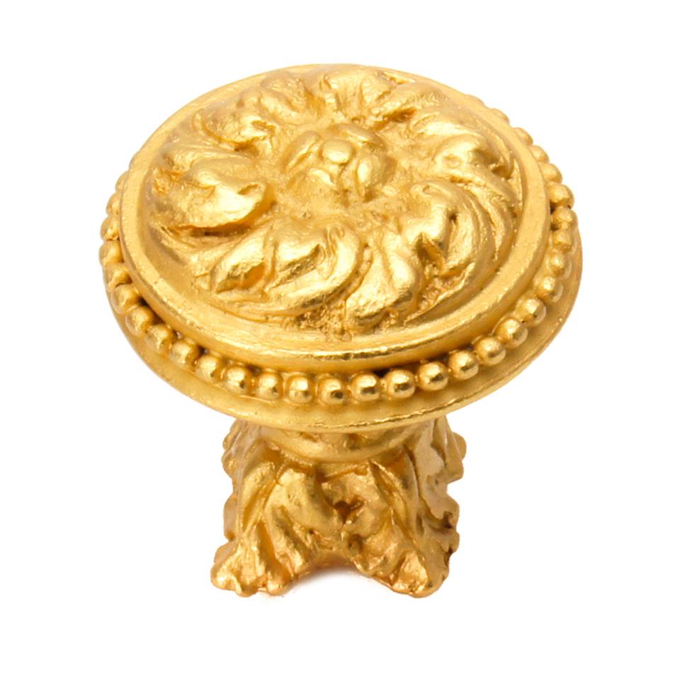 Carpe Diem Hardware Acanthus and Beaded Large Knob With Column Base Rosette Style In Gilded Mercury.