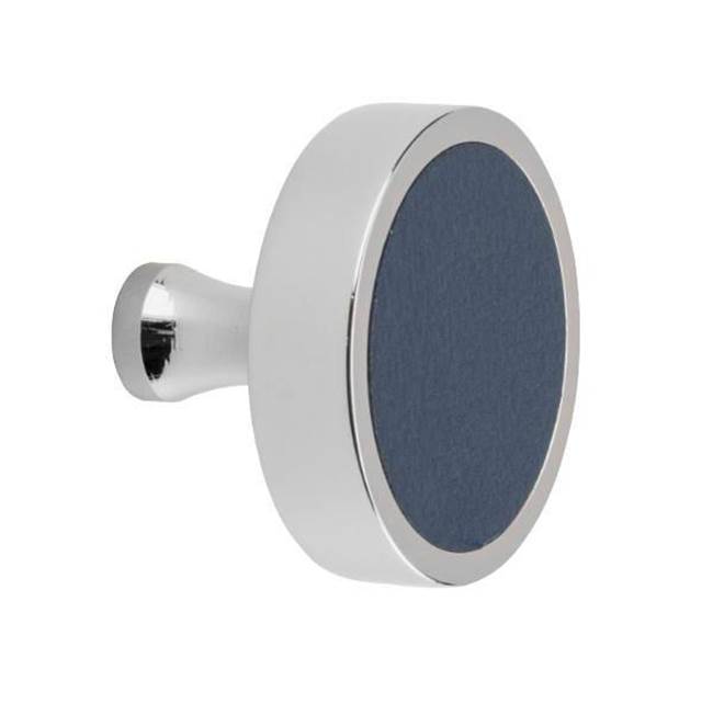 Colonial Bronze Leather Accented Round Cabinet Knob With Flared Post, Matte Pewter x Shagreen Caviar Leather