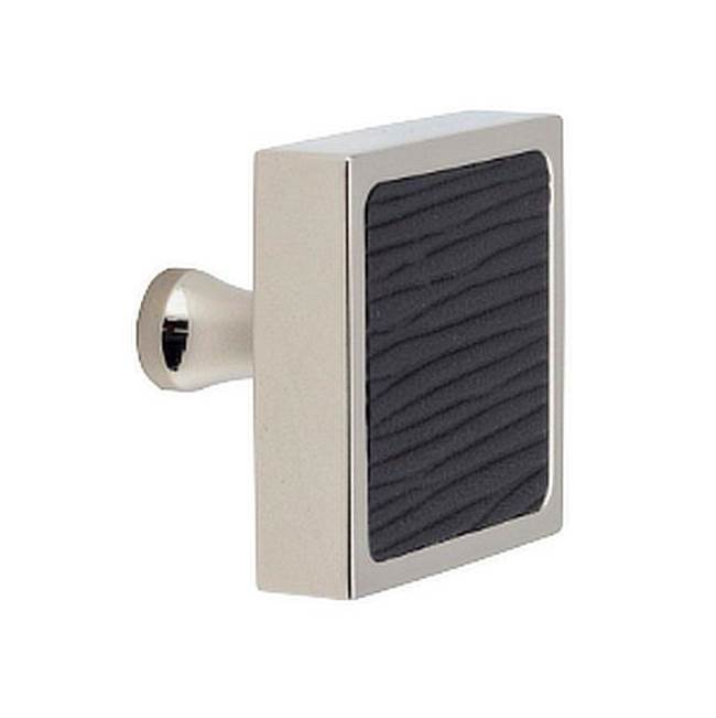 Colonial Bronze Leather Accented Square Cabinet Knob With Flared Post, Matte Graphite x Sulky Antique White Leather