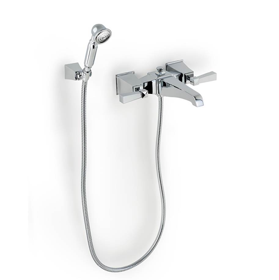 Devon & Devon Bath Shower Mixer Wall Mounted With Hose, Handset And Support - Brass Levers In Black Glossy Finish (Pvd)