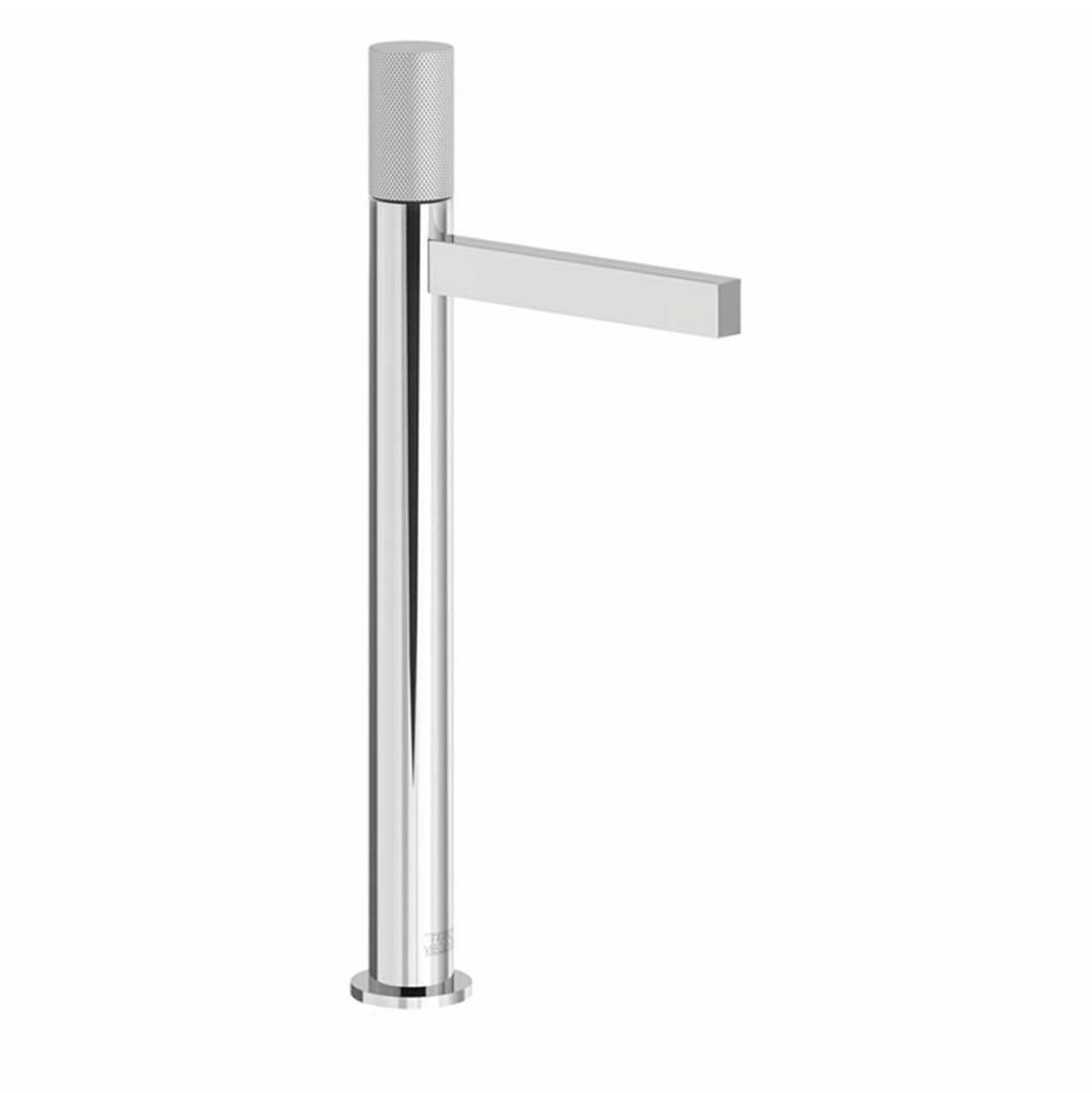Franz Viegener Tall Vessel Height, Single Handle Lavatory Set, Knurling Cylinder Handle, With Push-Down Pop-Up Drain Assembly (No Lift Rod)