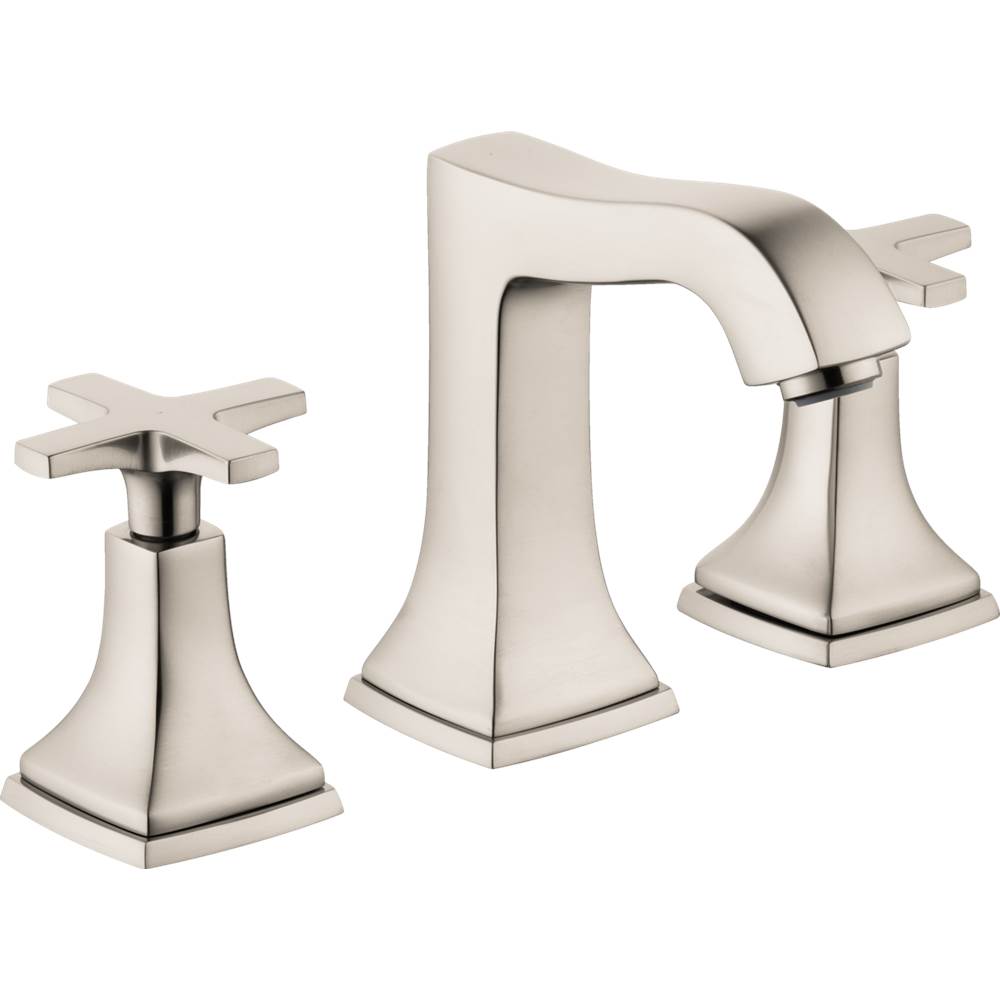 Hansgrohe Metropol Classic Widespread Faucet 110 with Cross Handles and Pop-Up Drain, 1.2 GPM in Brushed Nickel