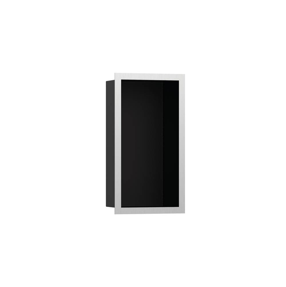 Hansgrohe XtraStoris Individual Wall Niche Matte Black with Design Frame 12''x 6''x 4'' in Brushed Stainless Steel