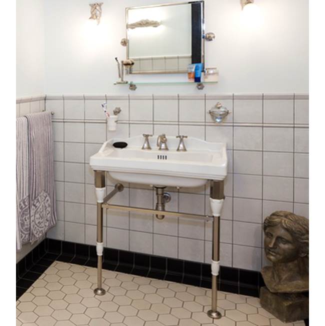 Herbeau ''Monarque'' Metal Washstand With White Ceramic Accents Only in Antique Lacquered Brass
