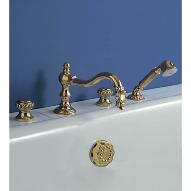 Herbeau ''Pompadour'' 3-Hole Deck Mounted Roman Tub Set in Antique Lacquered Brass