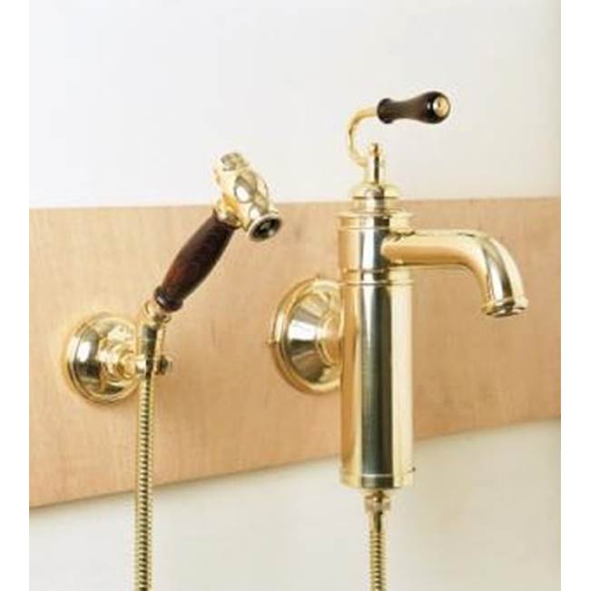 Herbeau ''Estelle'' Wall Mounted Single Lever Mixer with Ceramic Disc Cartridge and Handspray in Wooden  Handles, Polished Chrome