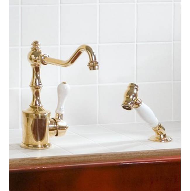 Herbeau ''Royale'' With Handspray Single Lever Mixer With Ceramic Cartridge in Wooden Handles, Polished Brass