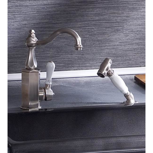 Herbeau ''Monarque'' With Hand Spray Single Lever Mixer With Ceramic Cartridge in White Handles, Satin Nickel