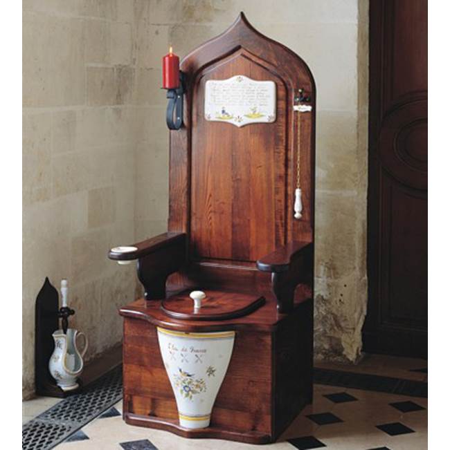 Herbeau ''Dagobert'' Wooden Toilet Throne in Solid Ash with Full Set of Accessories in Berain Bleu