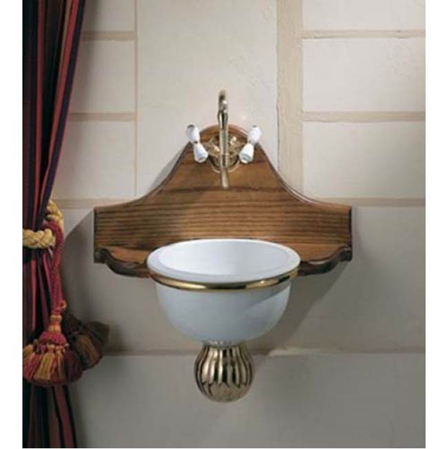 Herbeau ''Rince Doigts'' Set With Wooden Support, Bowl in Any Handpainted Pattern and Brass Ring in Satin Nickel