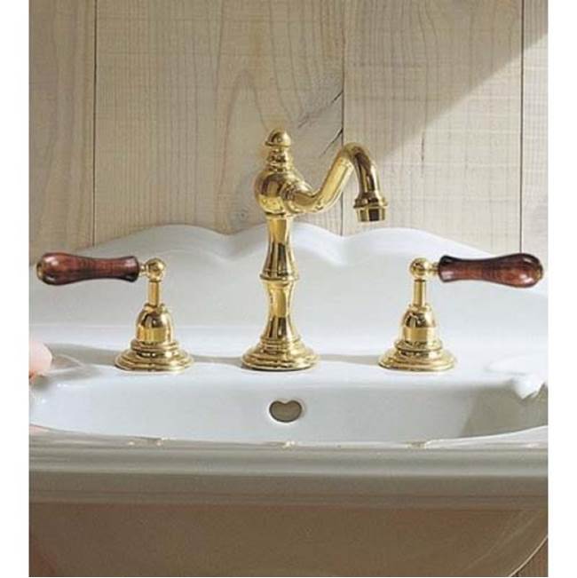Herbeau ''Royale'' Widespread Lavatory Set with Wooden Handles in Polished Brass