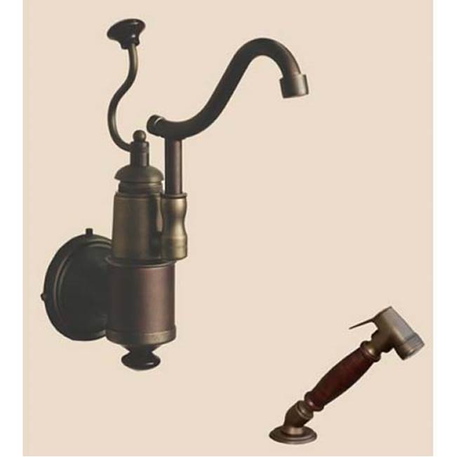 Herbeau ''De Dion'' Wall Mounted Single Lever Mixer with Ceramic Disc Cartridge and Deck Mounted Handspray in White Handles, Polished Brass