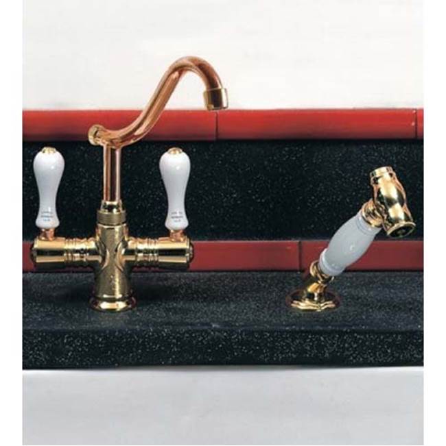 Herbeau ''Namur'' Single-Hole Kitchen / Bar / Lavatory Mixer with Handspray in Wooden Handles, Polished Nickel