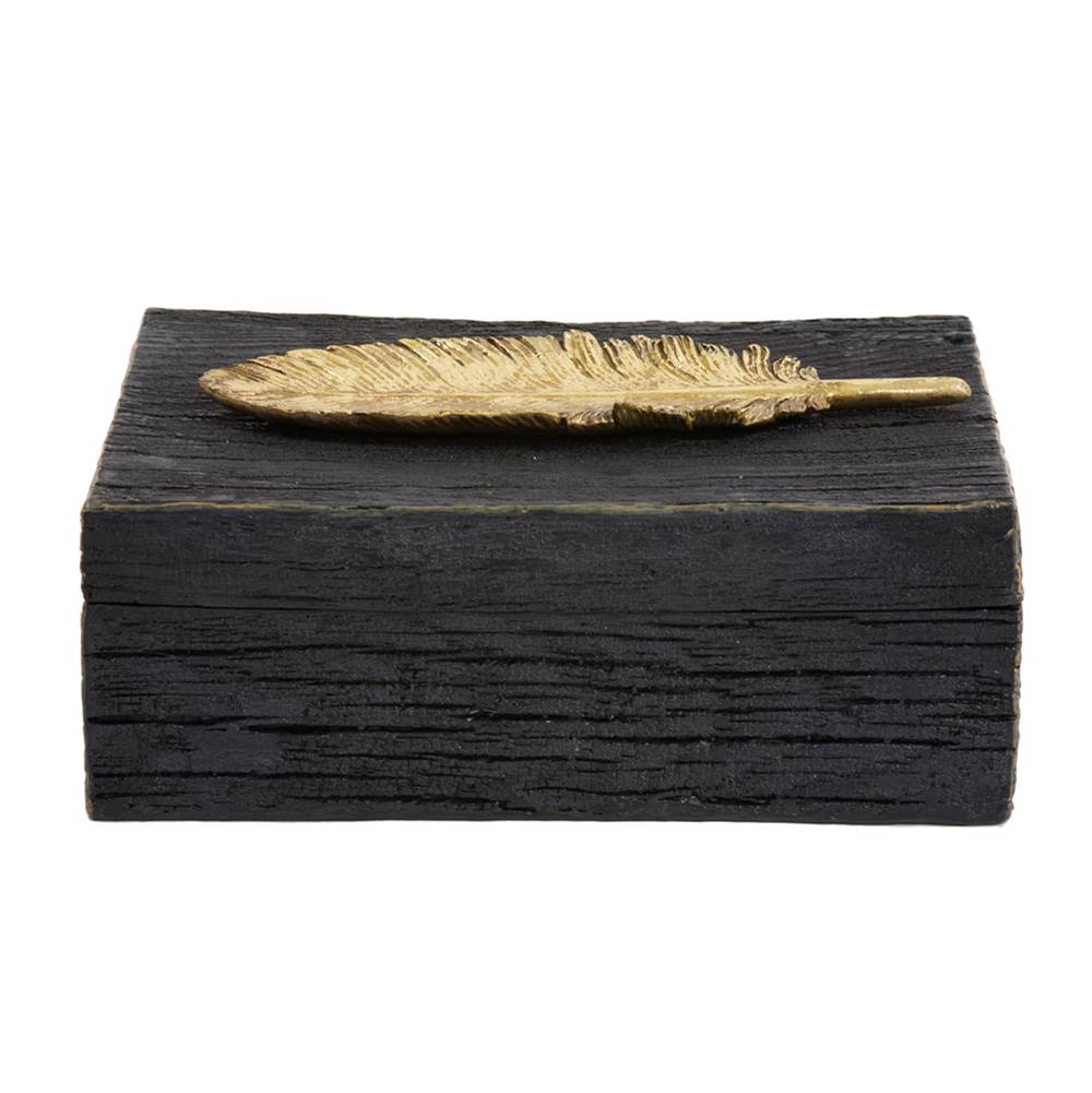 Howard Elliott Rustic Faux Wood Box with Gold Feather Accent