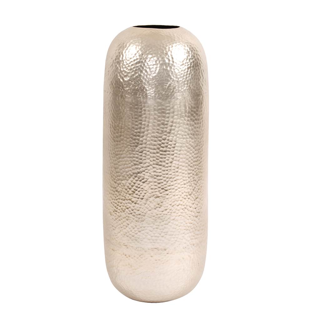 Howard Elliott Oversized Metal Cylinder Vase with Hammered Silver Finish, Large