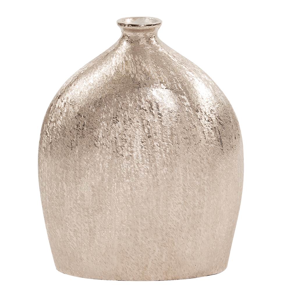 Howard Elliott Textured Flask Vase in Bright Silver, Large