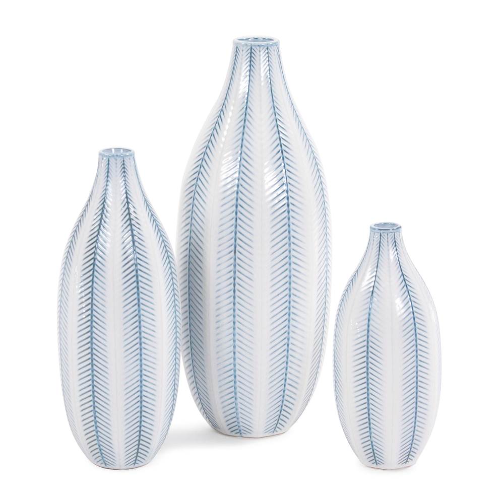 Howard Elliott Howard Elliott Blue and White Chevron Ceramic Vase Set
