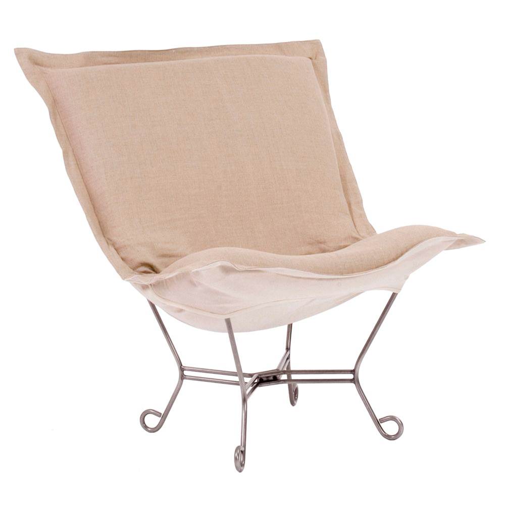 Howard Elliott Scroll Puff Chair Linen Slub Natural Titanium Frame