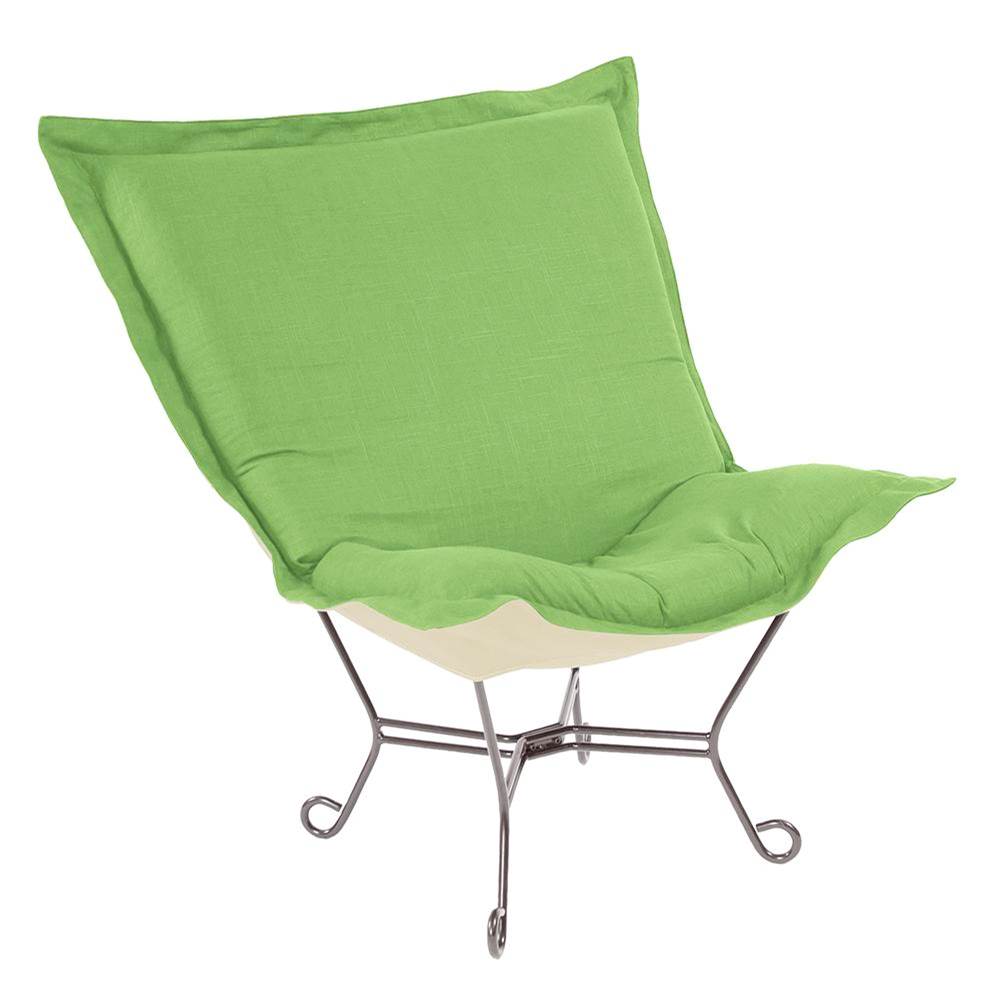 Howard Elliott Scroll Puff Chair Linen Slub Grass Titanium Frame