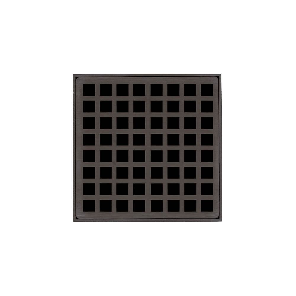Infinity Drain 5'' x 5'' QD 5 High Flow Complete Kit with Squares Pattern Decorative Plate in Oil Rubbed Bronze with ABS Drain Body, 3'' Outlet
