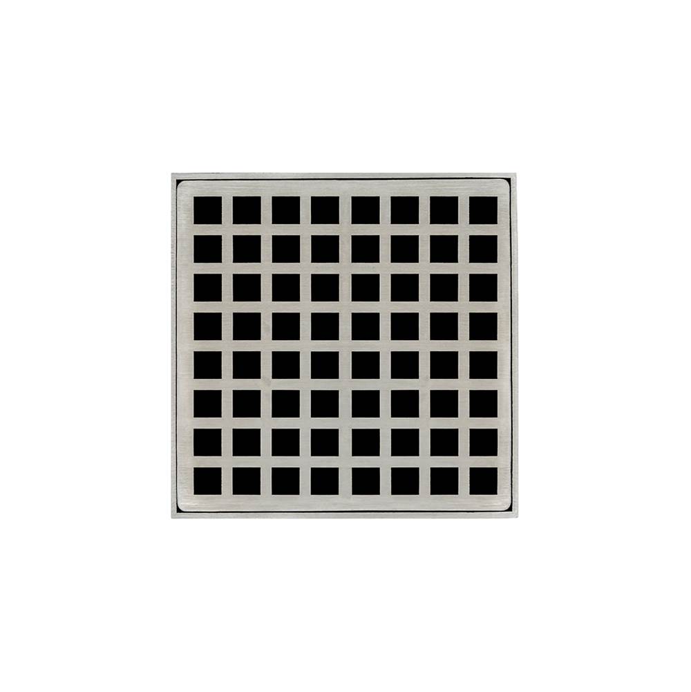 Infinity Drain 5'' x 5'' QD 5 High Flow Complete Kit with Squares Pattern Decorative Plate in Satin Stainless with PVC Drain Body, 3'' Outlet