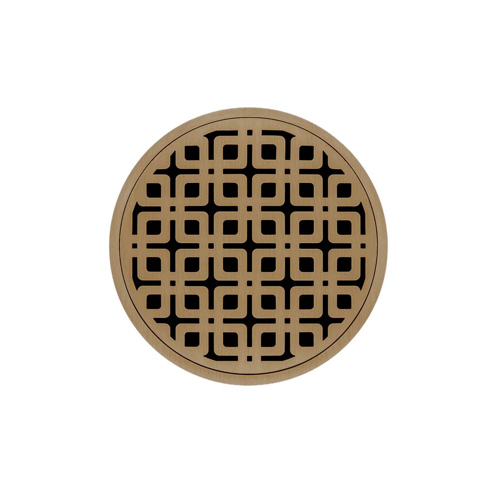 Infinity Drain 5'' Round RKD 5 Complete Kit with Link Pattern Decorative Plate in Satin Bronze with PVC Drain Body, 2'' Outlet