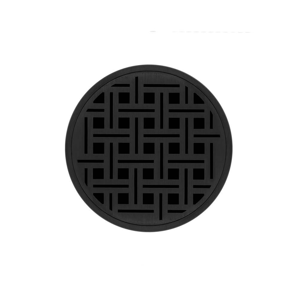 Infinity Drain 5'' Round RVD 5 Complete Kit with Weave Pattern Decorative Plate in Matte Black with ABS Drain Body, 2'' Outlet
