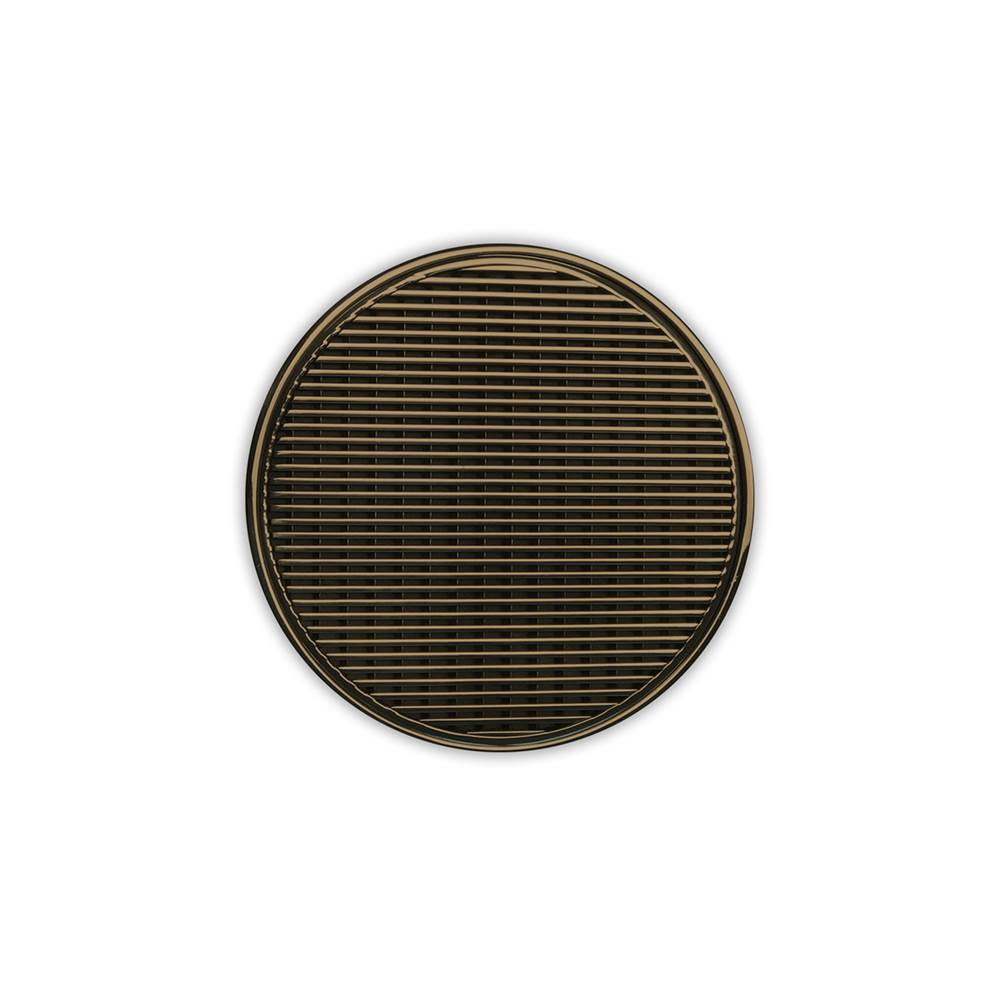 Infinity Drain 5'' Round RWD 5 High Flow Complete Kit with Wedge Wire Pattern Decorative Plate in Satin Bronze with PVC Drain Body, 3'' Outlet