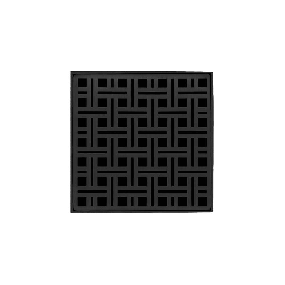 Infinity Drain 5'' x 5'' VD 5 High Flow Complete Kit with Weave Pattern Decorative Plate in Matte Black with PVC Drain Body, 3'' Outlet