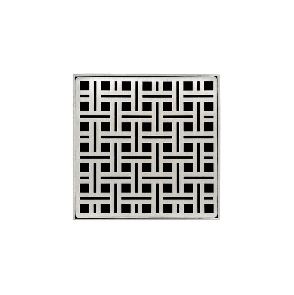 Infinity Drain 5'' x 5'' VD 5 High Flow Complete Kit with Weave Pattern Decorative Plate in Satin Stainless with Cast Iron Drain Body, 3'' No-Hub Outlet
