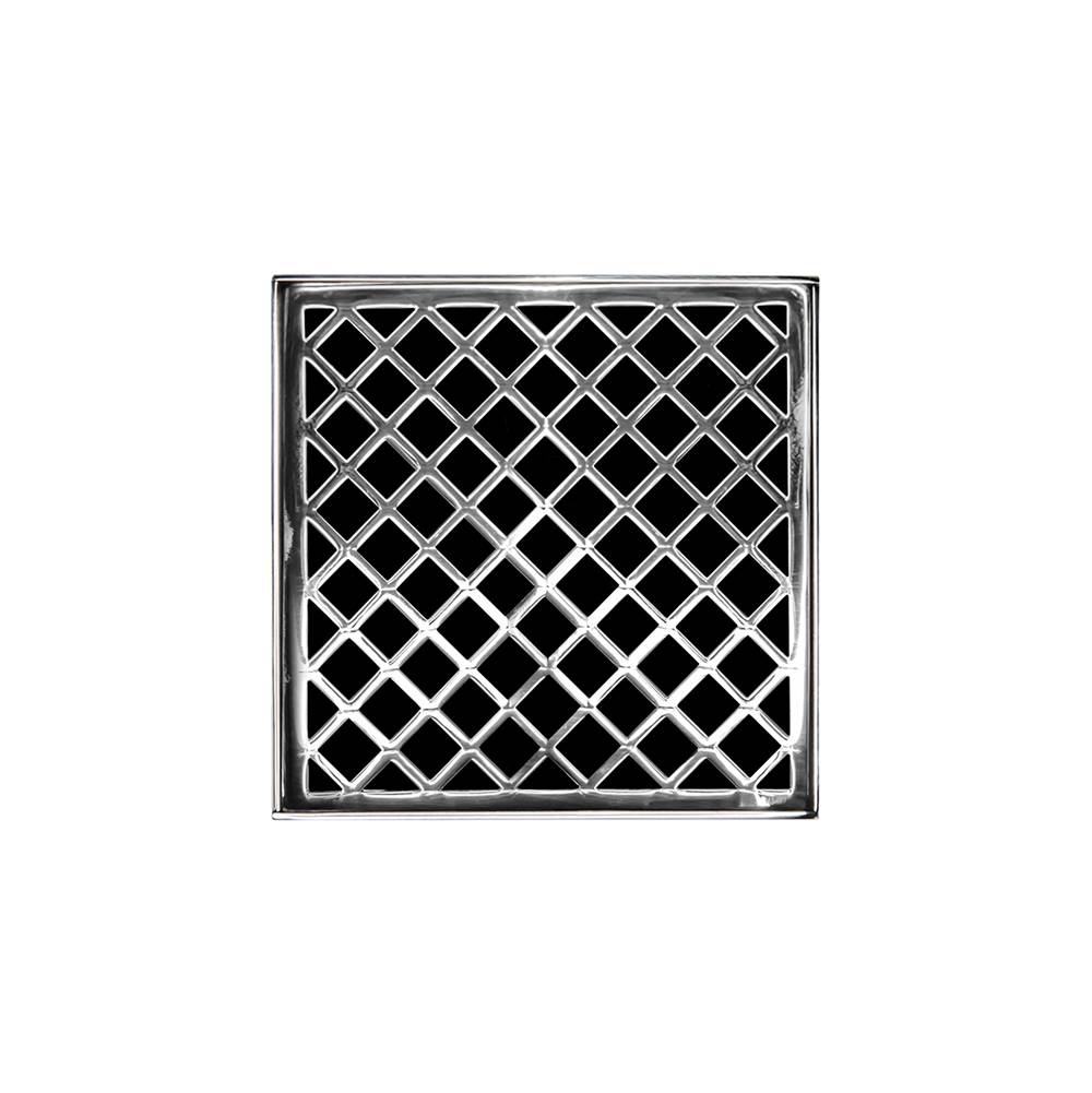 Infinity Drain 5'' x 5'' XD 5 Complete Kit with Criss-Cross Pattern Decorative Plate in Polished Stainless with Cast Iron Drain Body for Hot Mop, 2'' Outlet