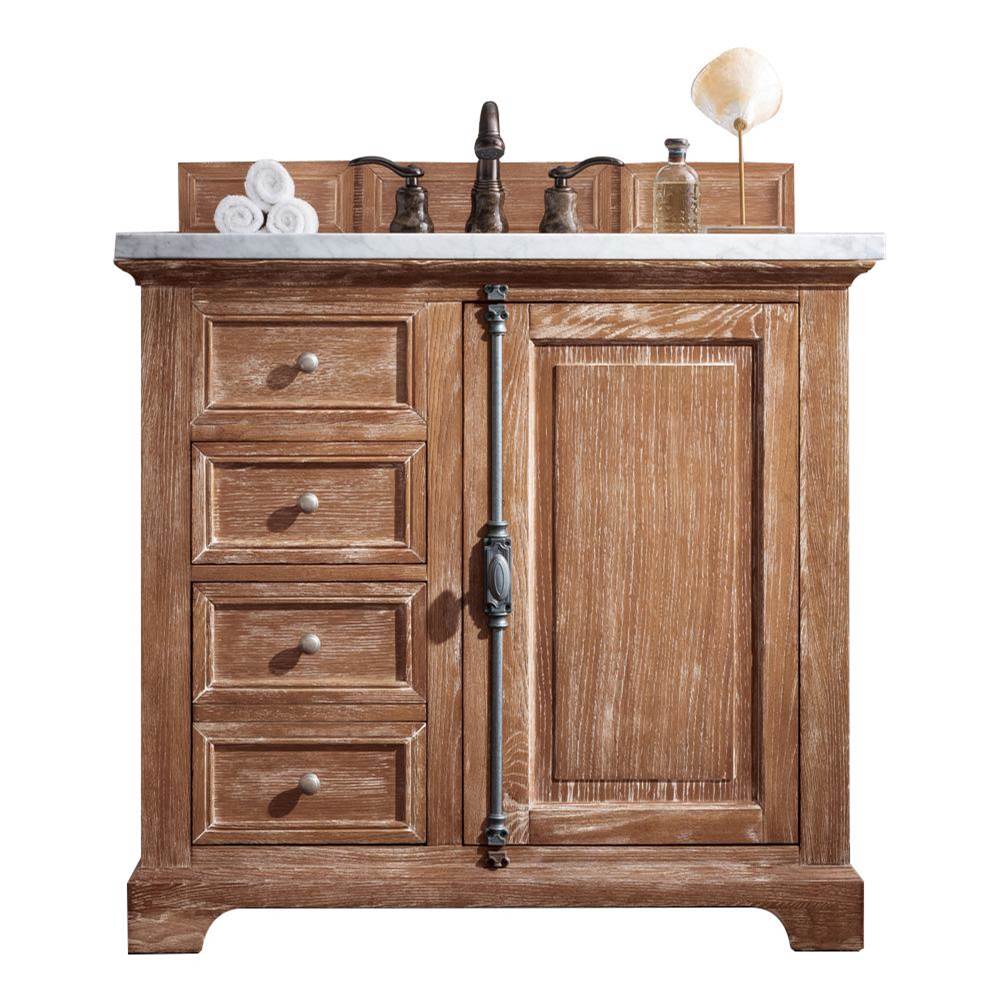James Martin Vanities Providence 36'' Driftwood Single Vanity w/ 3 CM Arctic Fall Solid Surface Top
