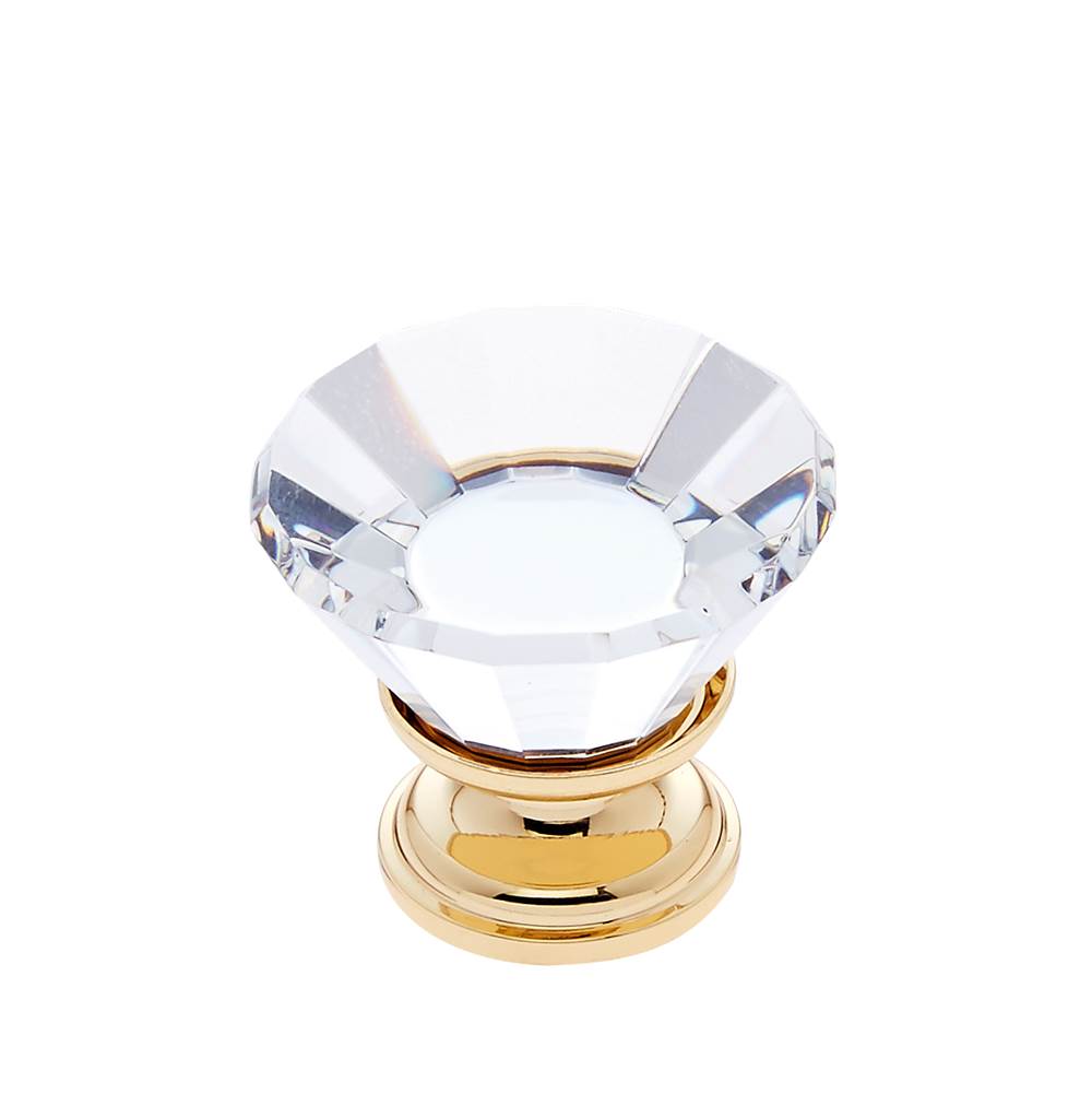 JVJ Hardware Pure Elegance Collection 24K Gold Plated Finish 30 mm (1-3/16'') Flat Top 31 percent Leaded Crystal Knob, Composition Leaded Crystal and Solid Brass