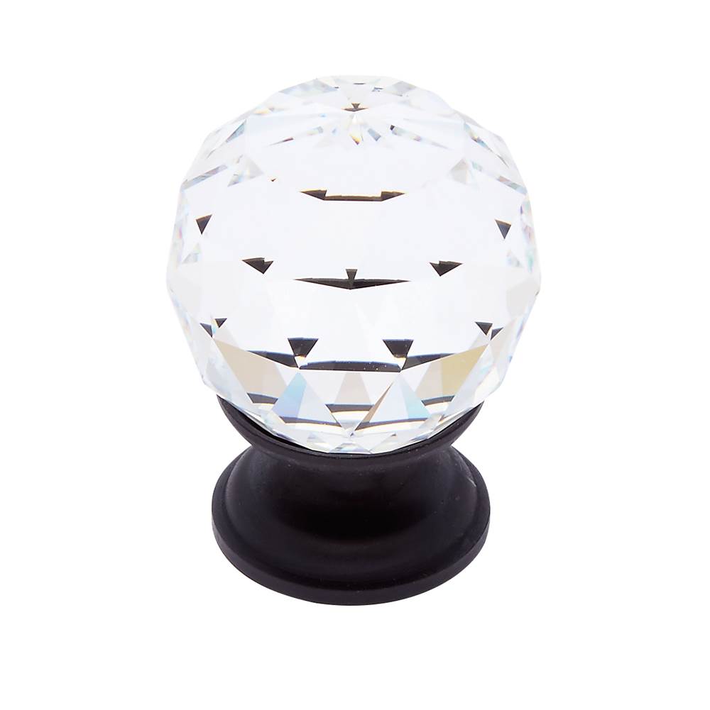 JVJ Hardware Pure Elegance Collection Oil Rubbed Bronze Finish 30 mm (1-3/16'') Round Faceted 31 percent Leaded Crystal Knob