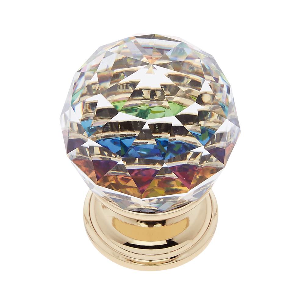 JVJ Hardware Pure Elegance Collection 24K Gold Plated Finish 30 mm (1-3/16'') Round Faceted 31 percent Leaded Crystal Knob with Prism
