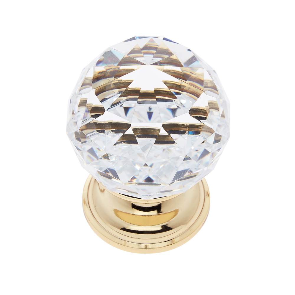 JVJ Hardware Pure Elegance Collection 24K Gold Plated Finish 40 mm (1-9/16'') Round Faceted 31 percent Leaded Crystal Knob