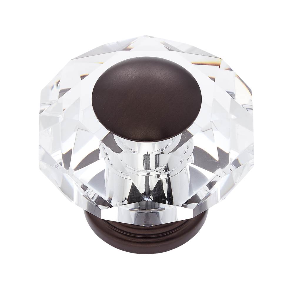JVJ Hardware Pure Elegance Collection Old World Bronze Finish 50 mm (2'') Eight Sided Faceted 31 percent Leaded Crystal Knob With Cap