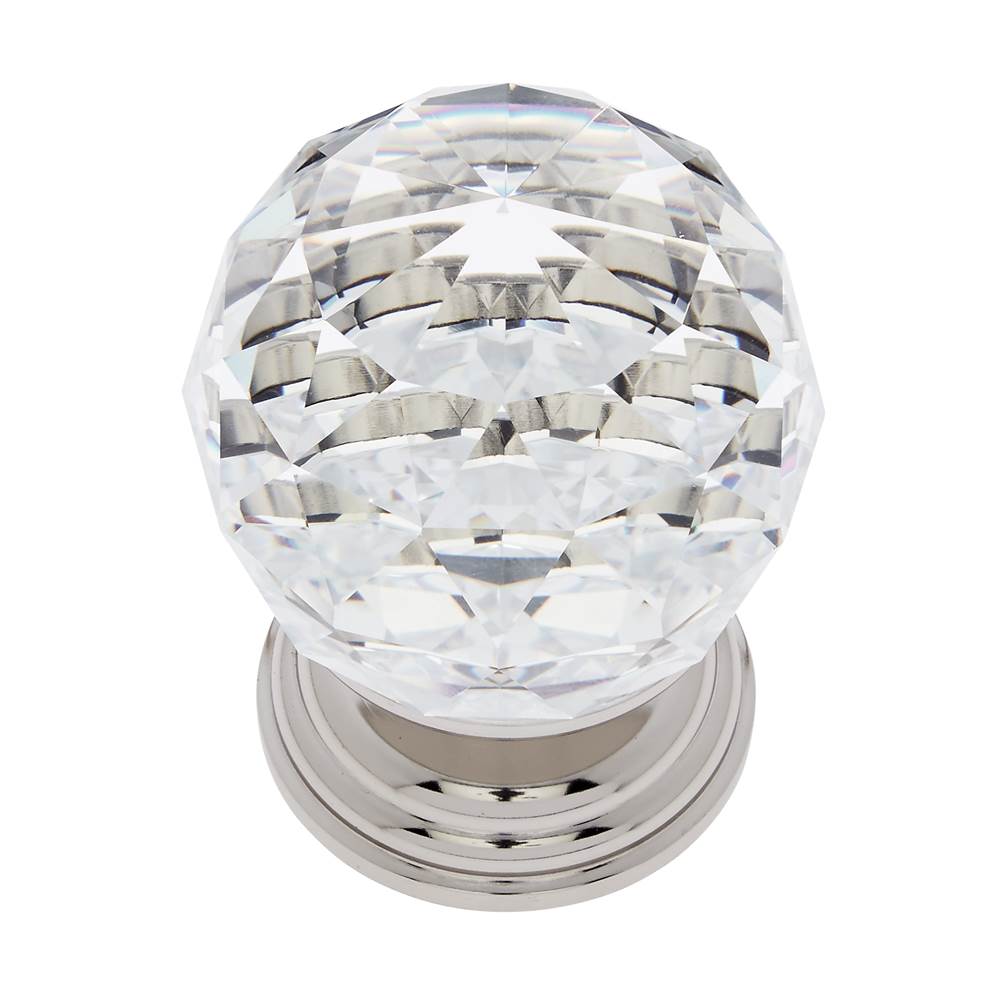 JVJ Hardware Pure Elegance Collection Polished Nickel Finish 50 mm (2'') Round Faceted 31 percent Leaded Crystal Knob, Composition Leaded Crystal and Solid Brass
