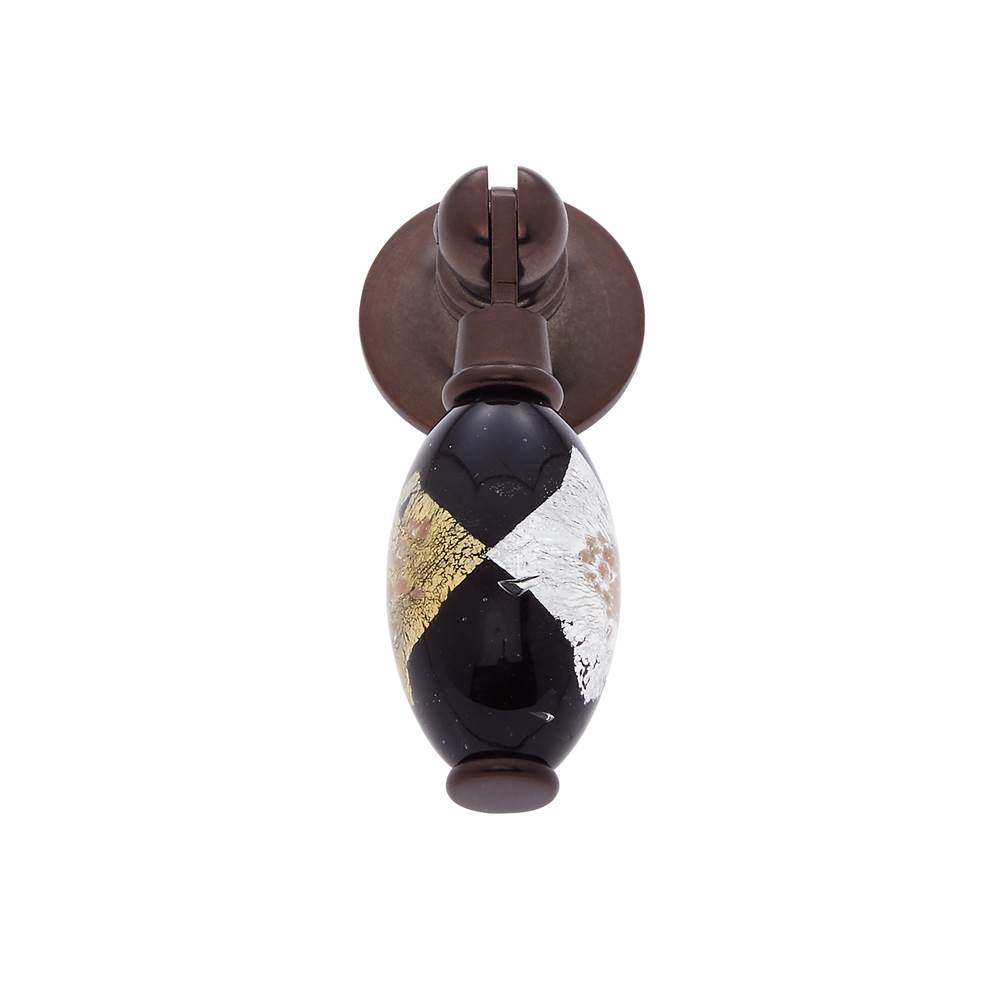 JVJ Hardware Murano Collection Old World Bronze Finish 30 mm Gold w/Silver and Black Drop Pendant Pull, Composition Glass and Solid Brass and Solid Brass