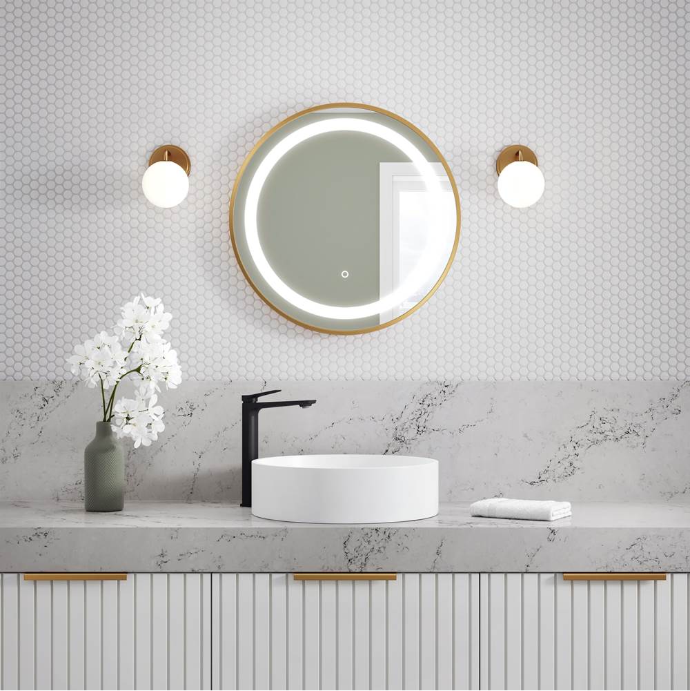 Kalia EFFECT LED Illuminated Round Mirror with Frosted Strip, Brushed Gold Frame and Touch-Switch for Color Temperature Control 24'' x 1 5/8''