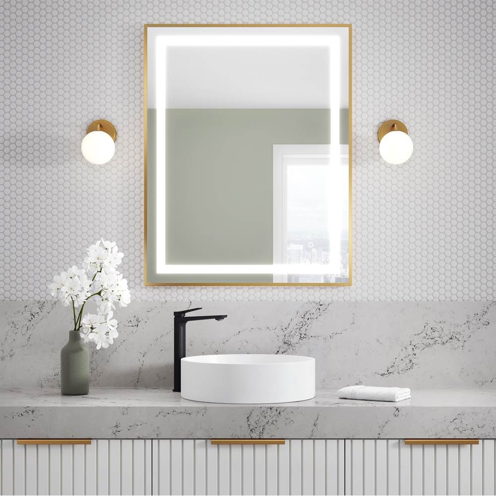 Kalia EFFECT LED Illuminated Rectangular Mirror with Frosted Strip, Brushed Gold Frame and Touch-Switch for Color Temperature Control 30'' x 38'' x 1 5/8''