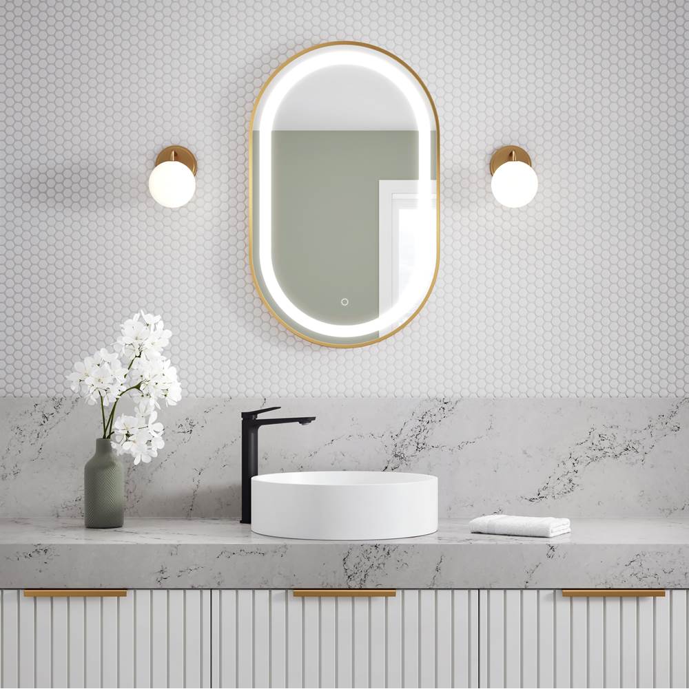 Kalia EFFECT Oblong LED Illuminated Brushed Gold Frame Mirror with Frosted Strip and Touch-Switch for Color Temperature Control 20'' x 32'' x 1 3/4''