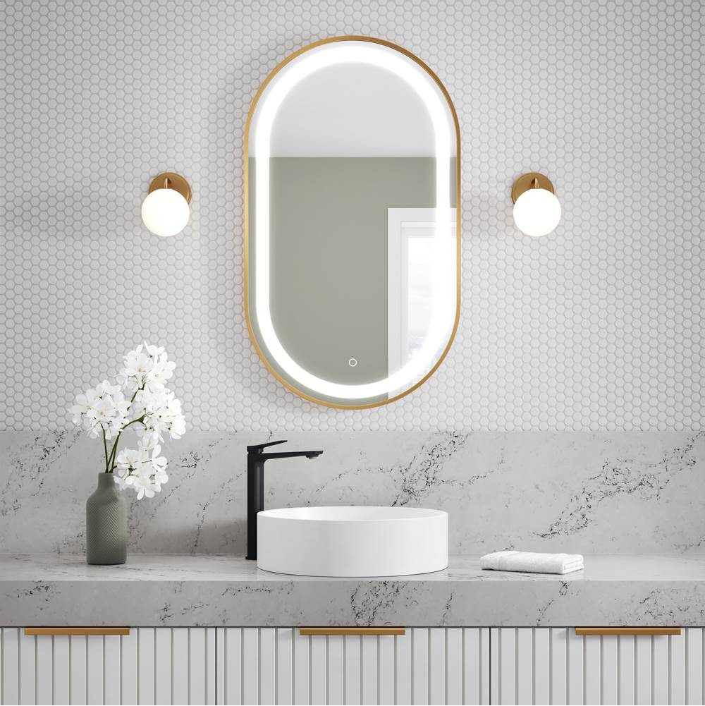 Kalia EFFECT Oblong LED Illuminated Brushed Gold Frame Mirror with Frosted Strip and Touch-Switch for Color Temperature Control 22'' x 38'' x 1 3/4''