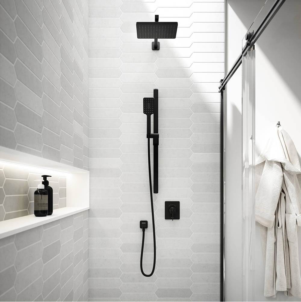 Kalia SquareOne™ TCD1 (Valve Not Included)  AQUATONIK™ T/P Coaxial Shower System with Wallarm Matte Black