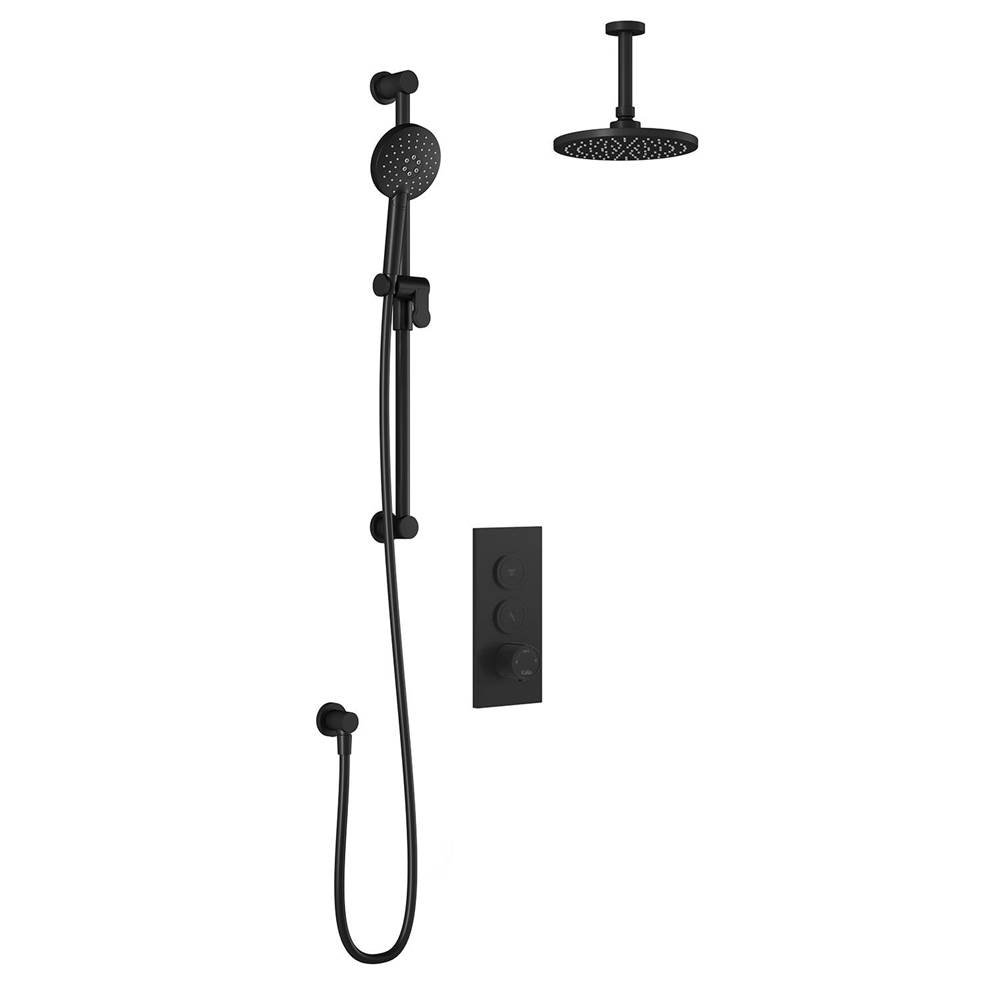Kalia RoundOne™ TB2 (Valve Not Included) AQUATONIK™ T/P Push-Button Shower System with Vertical Ceiling Arm Matte Black