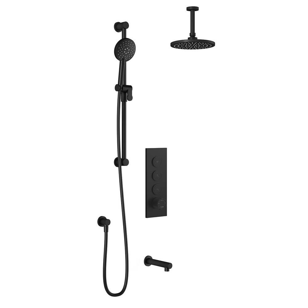 Kalia RoundOne™ TB3 AQUATONIK™ T/P Push-Button Shower System with Vertical Ceiling Arm Matte Black