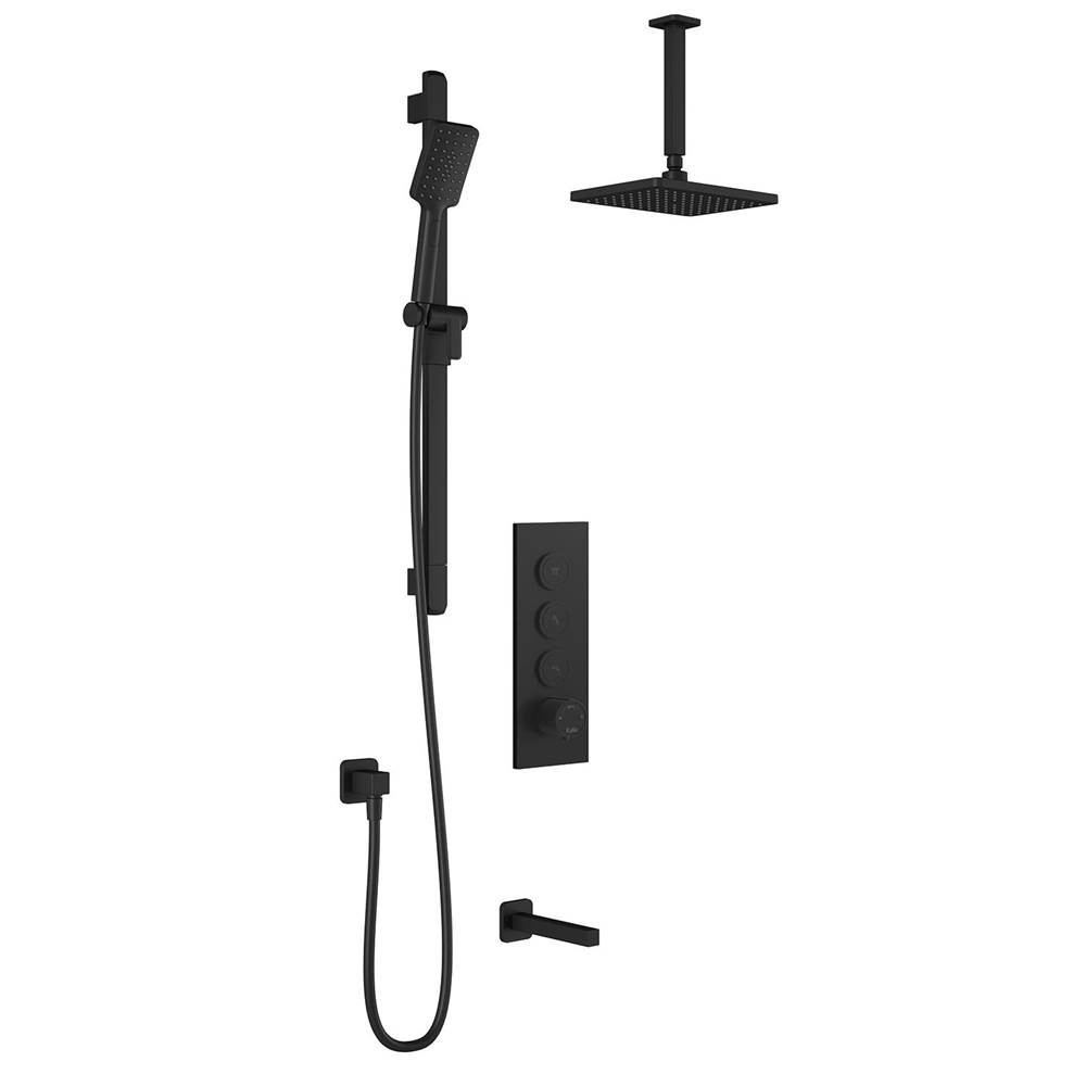 Kalia SquareOne™ TB3 (Valve Not Included) AQUATONIK™ T/P Push-Button Shower System with Vertical Ceiling Arm Matte Black